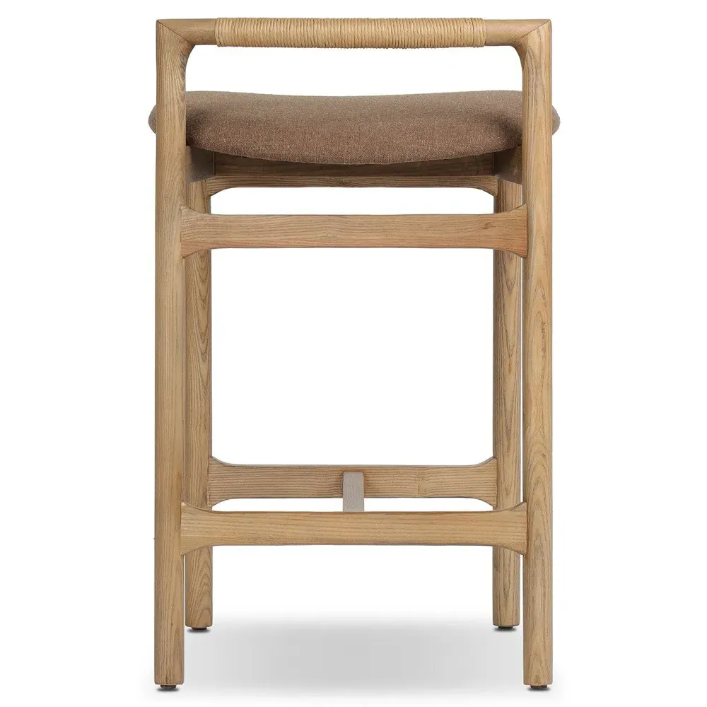 Blaise Counter Stool with Paper Cord Back - Brown, Ash Wood