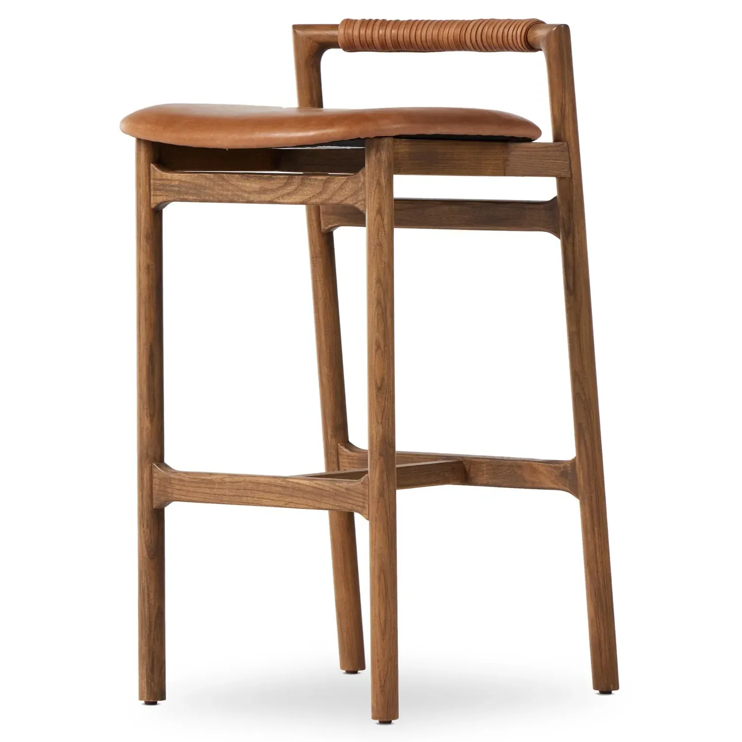 Blaise Low Back Bar Stool - Brown, Leather