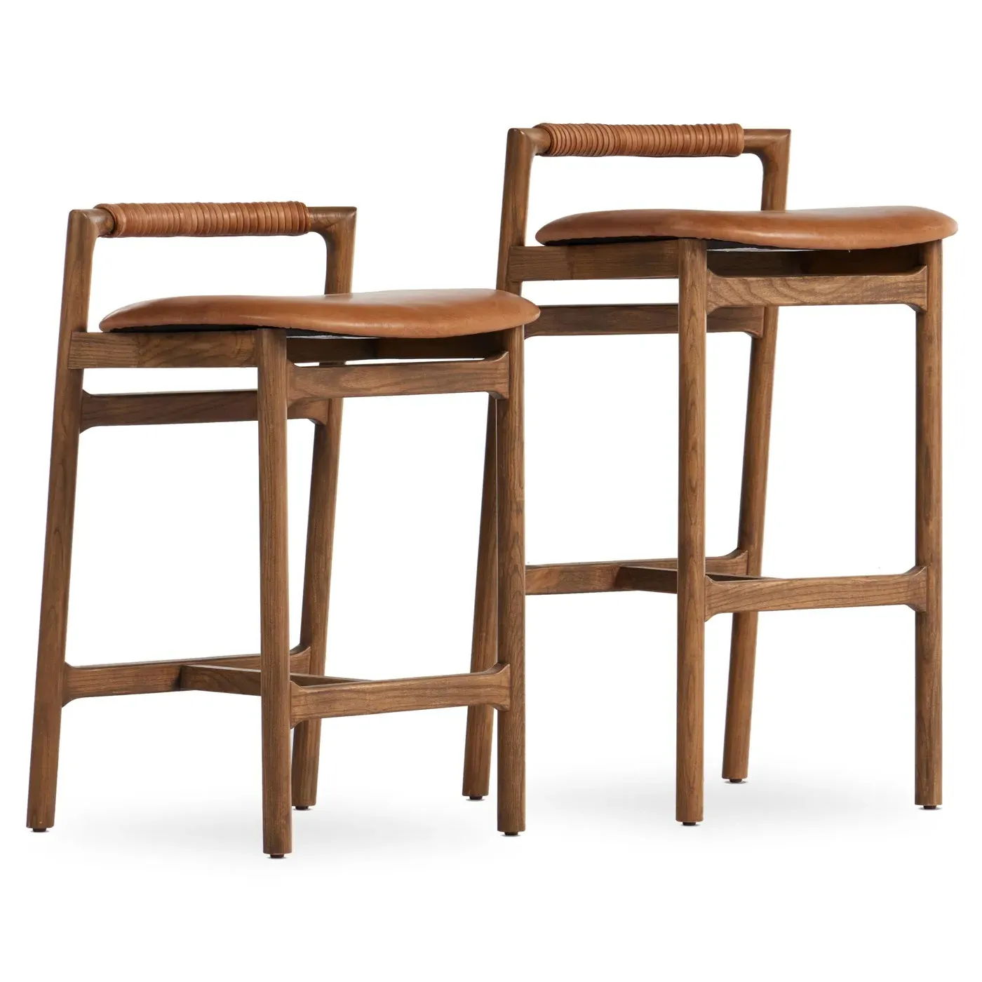 Blaise Low Back Bar Stool - Brown, Leather