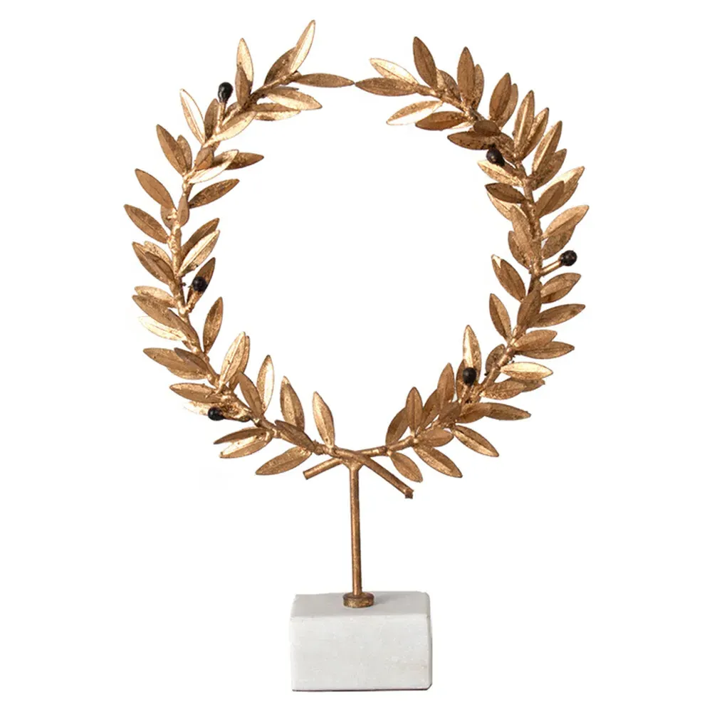 Blake Iron Wreath Sculpture - Gold, Alabaster
