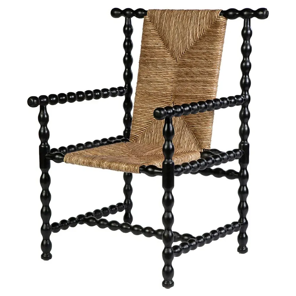 Blanca Woven Rush Wood Arm Chair - Black