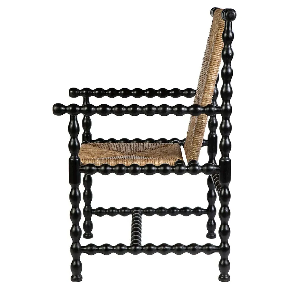 Blanca Woven Rush Wood Arm Chair - Black