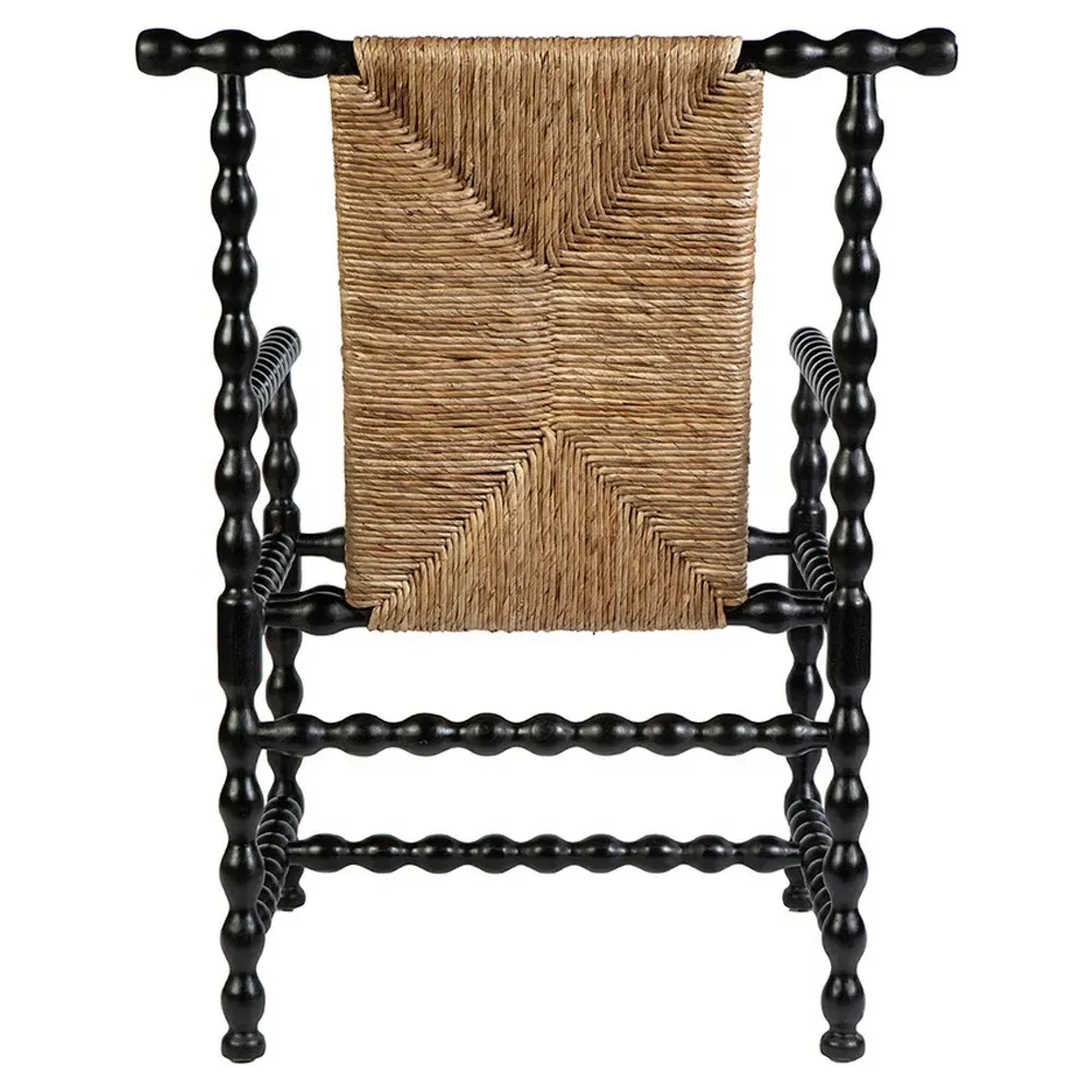 Blanca Woven Rush Wood Arm Chair - Black