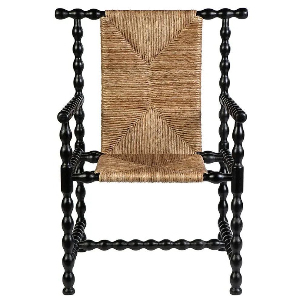 Blanca Woven Rush Wood Arm Chair - Black image