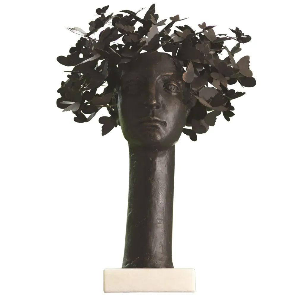 Bodhi Head Sculpture - Black, Iron image