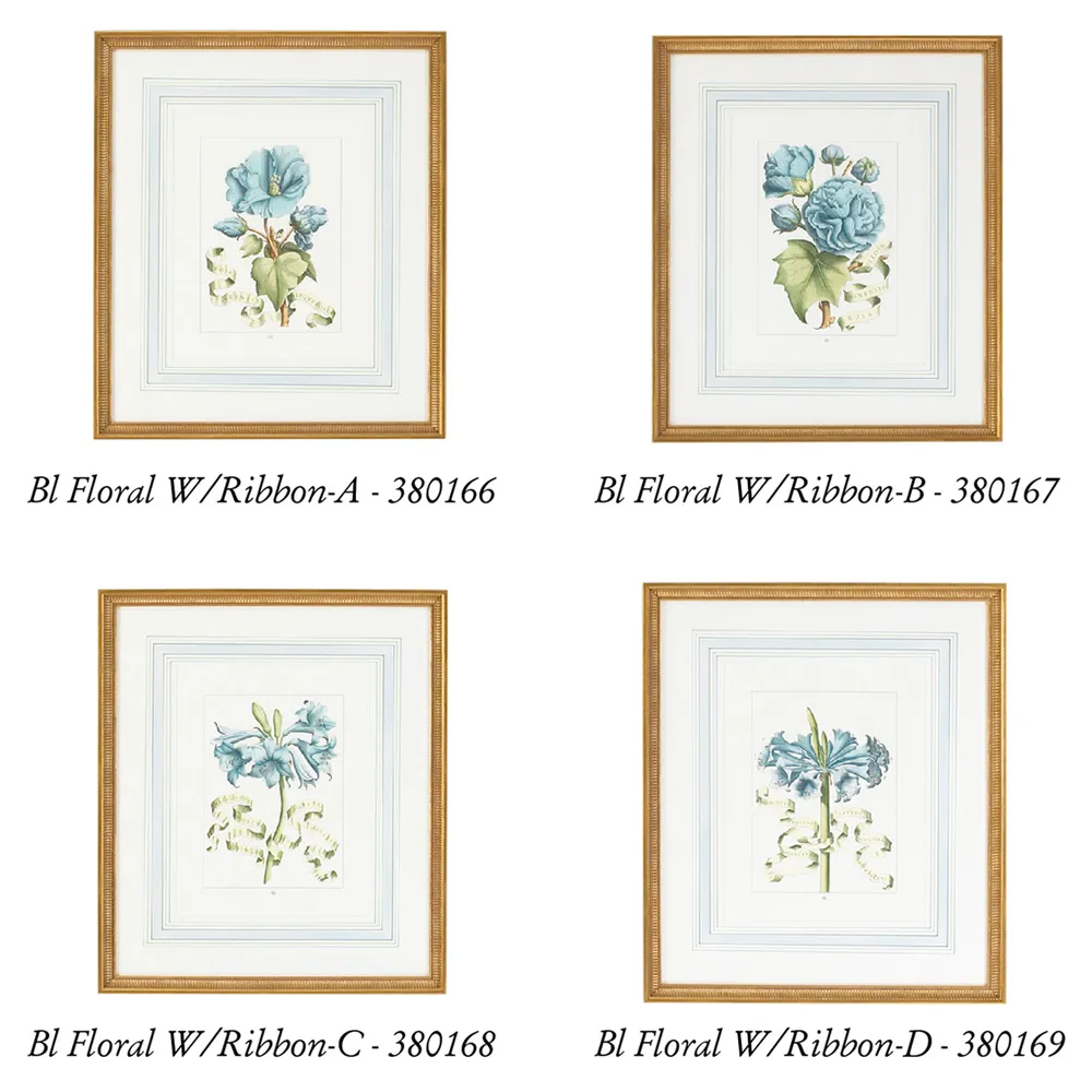 Boheme French Country Floral Gold Frame Illustration - Blue