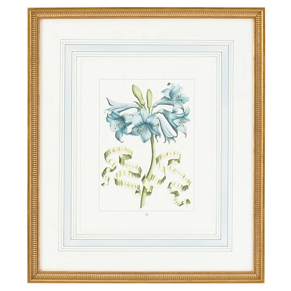 Boheme French Country Floral Gold Frame Illustration - Blue