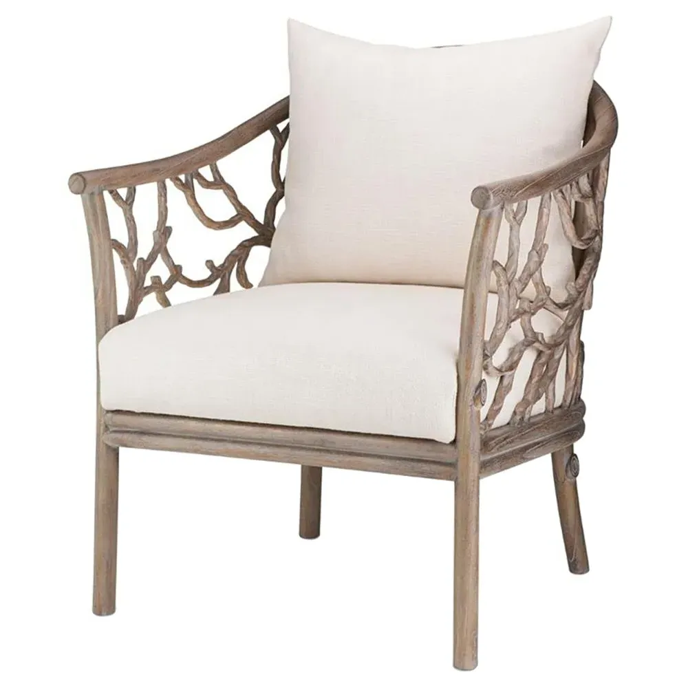 Bosco Coastal Beach Arm Chair - White, Mahogany