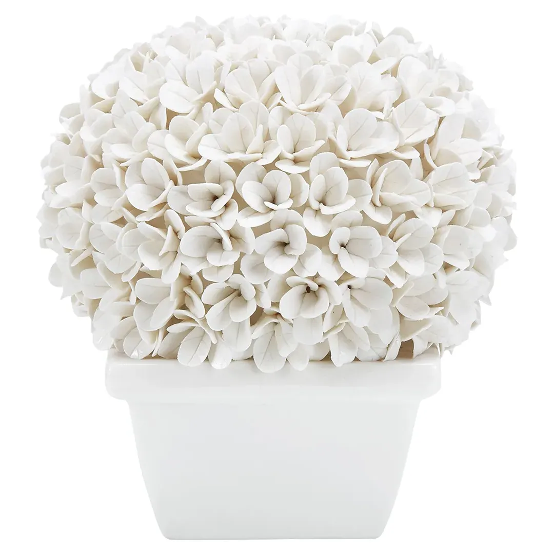 Boston Blanc De Chine Boxwood Topiary - White, Porcelain