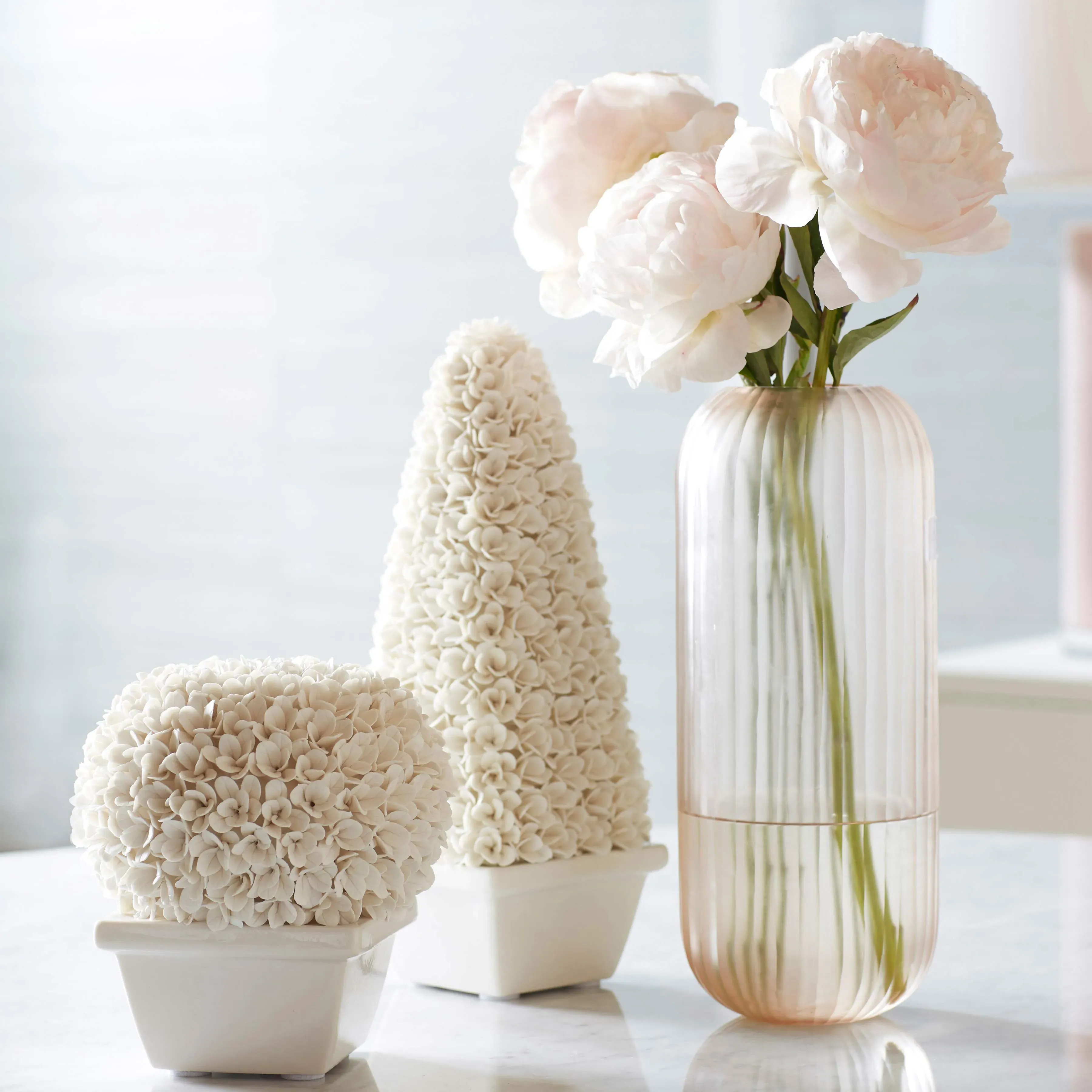 Boston Blanc De Chine Boxwood Topiary - White, Porcelain
