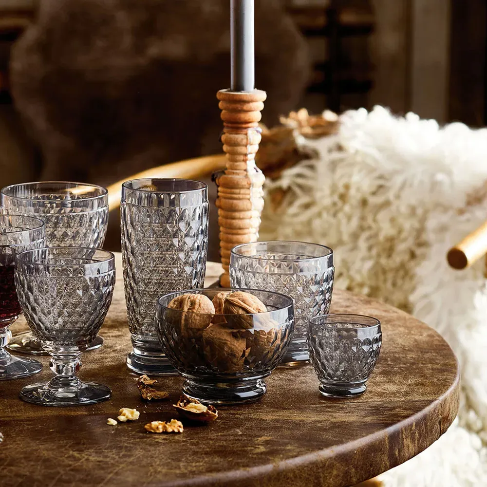 Boston Crystal Glass Goblet Set of 4 - Smoke