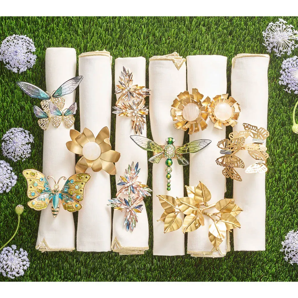 Bougainvillea Napkin Ring Set of 4 - Gold, Brass