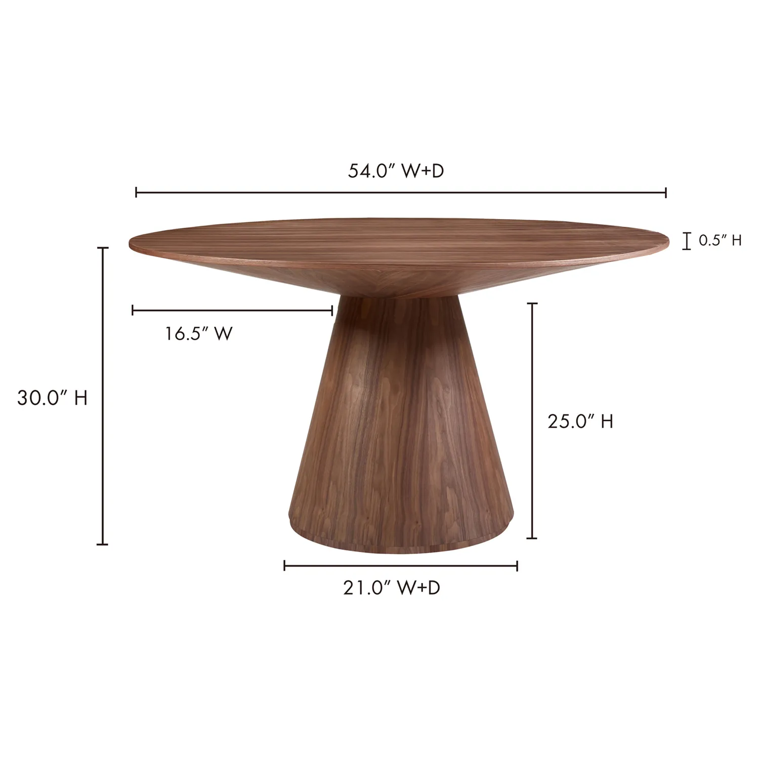 Braydon Large Round Dining Table - Dark Brown, Walnut
