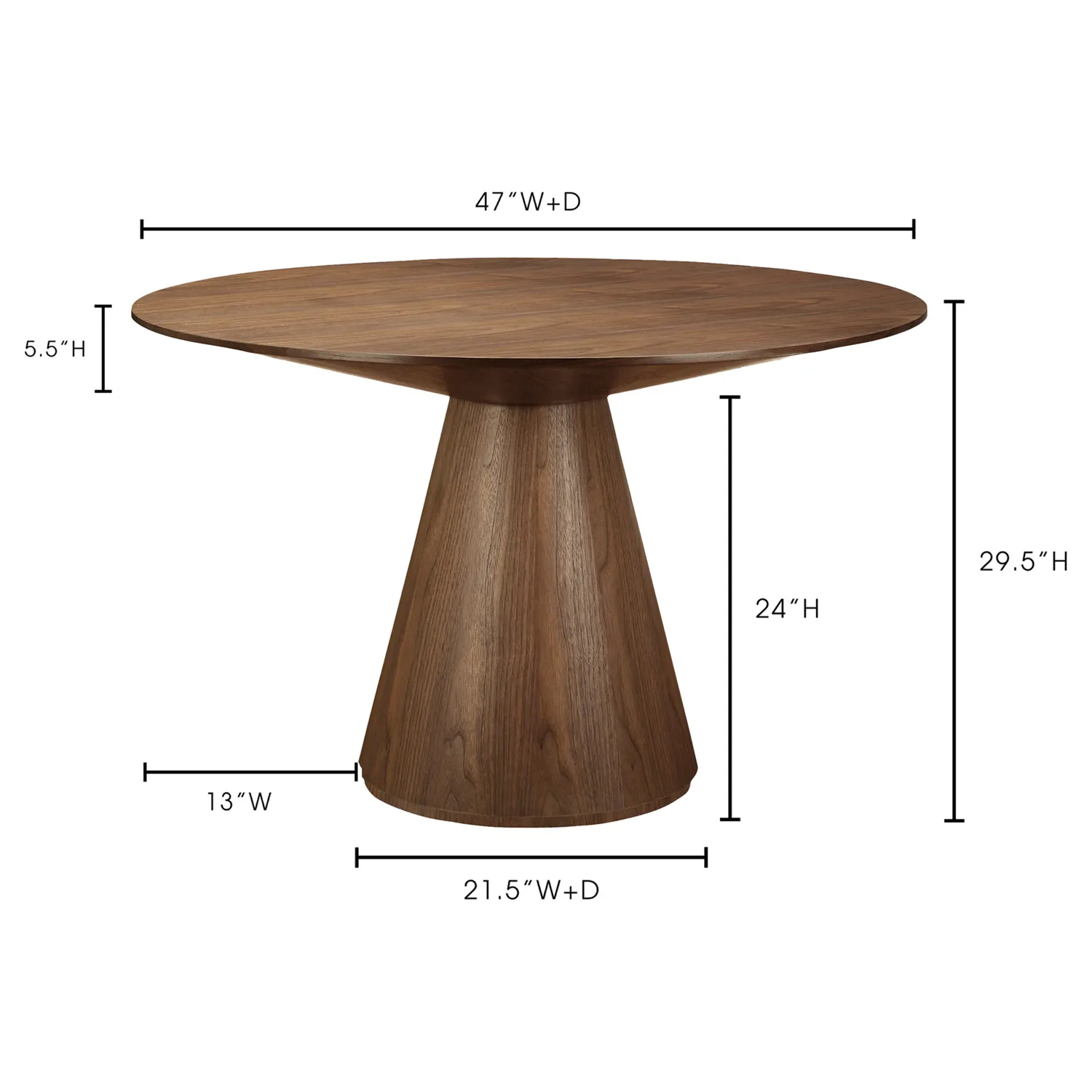Braydon Small Round Dining Table - Dark Brown, Walnut