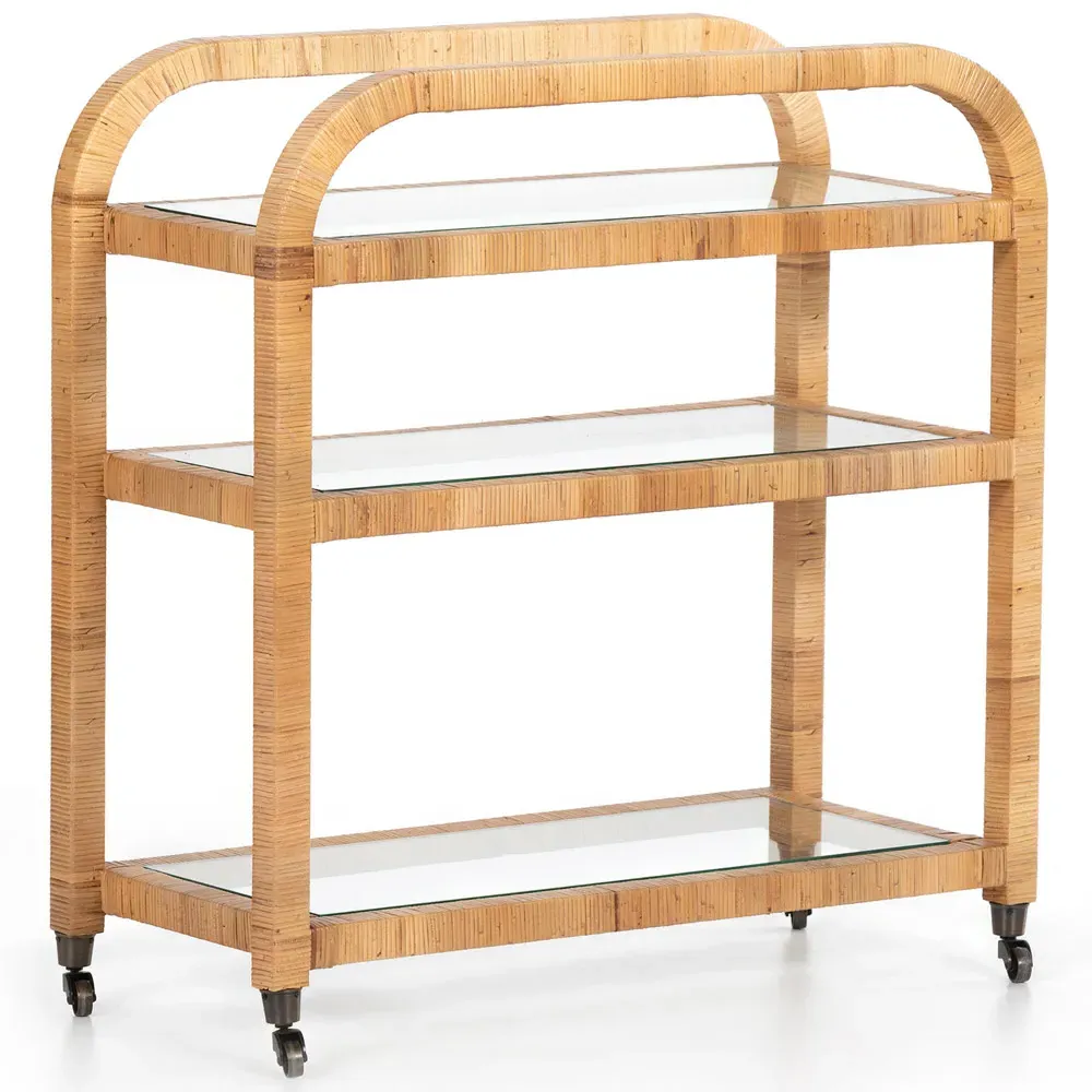 Breech 3-Tier Bar Cart with Casters - Brown, Rattan