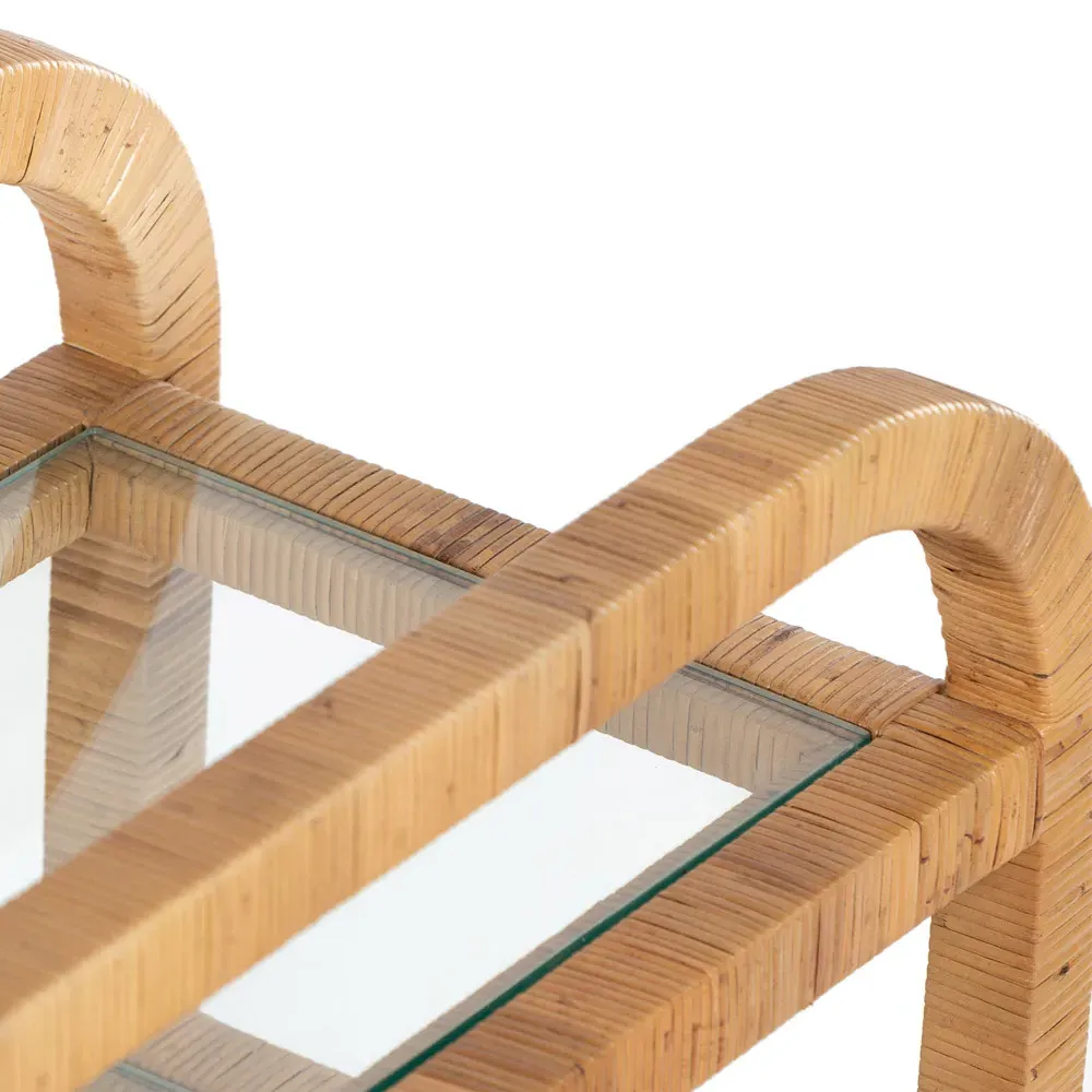 Breech 3-Tier Bar Cart with Casters - Brown, Rattan