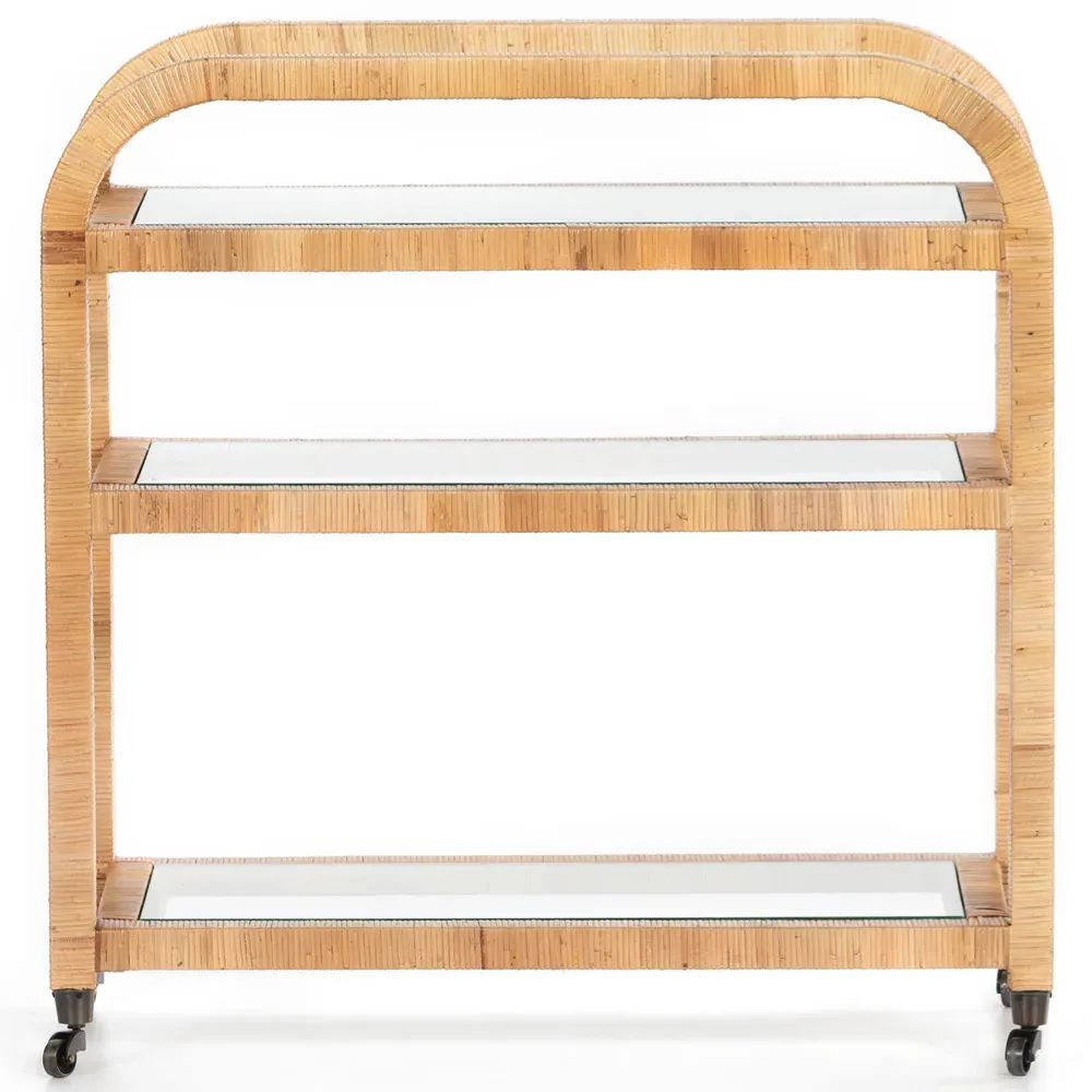 Breech 3-Tier Bar Cart with Casters - Brown, Rattan image
