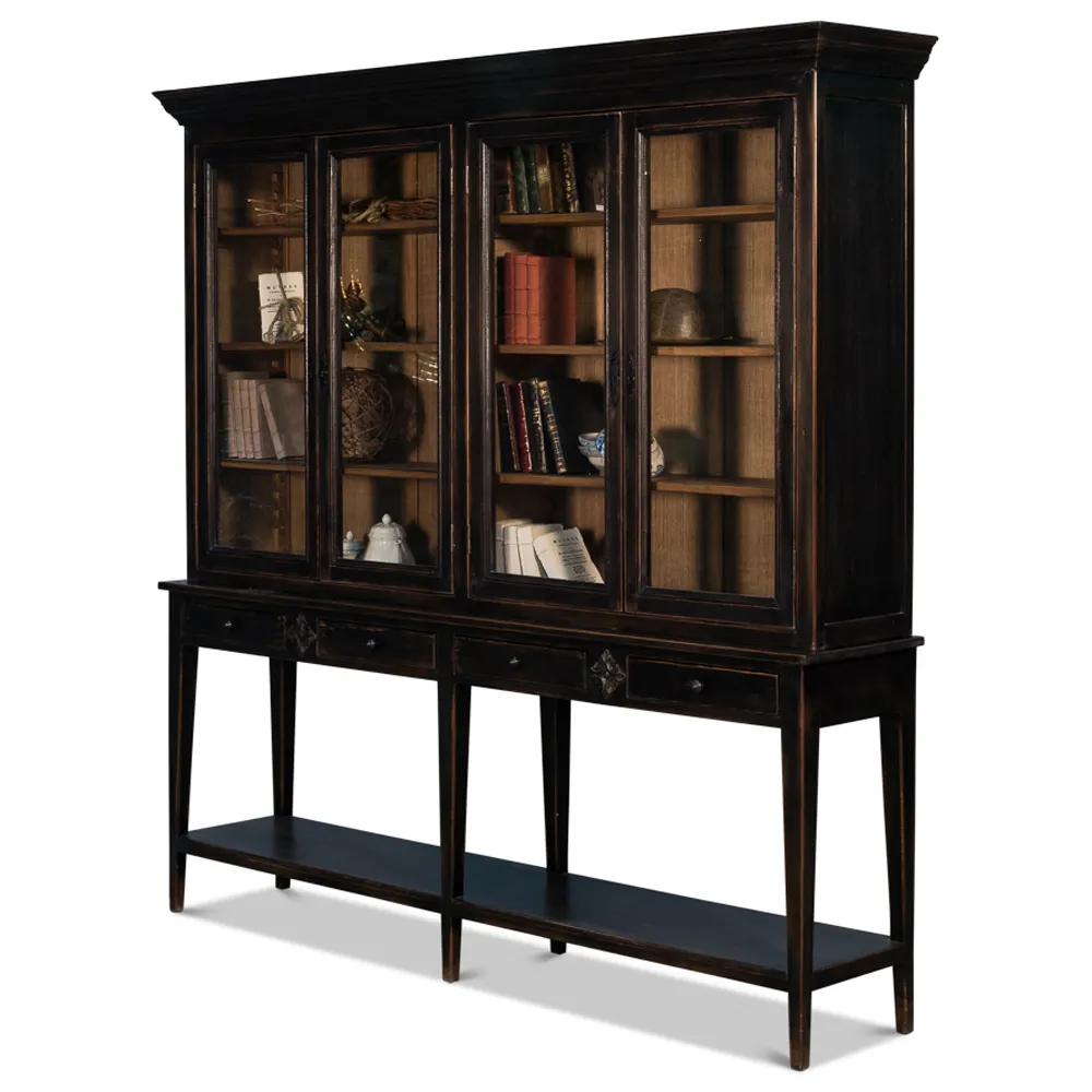 Brenda Glass Panel Display Case with Storage - Dark Brown, Pine