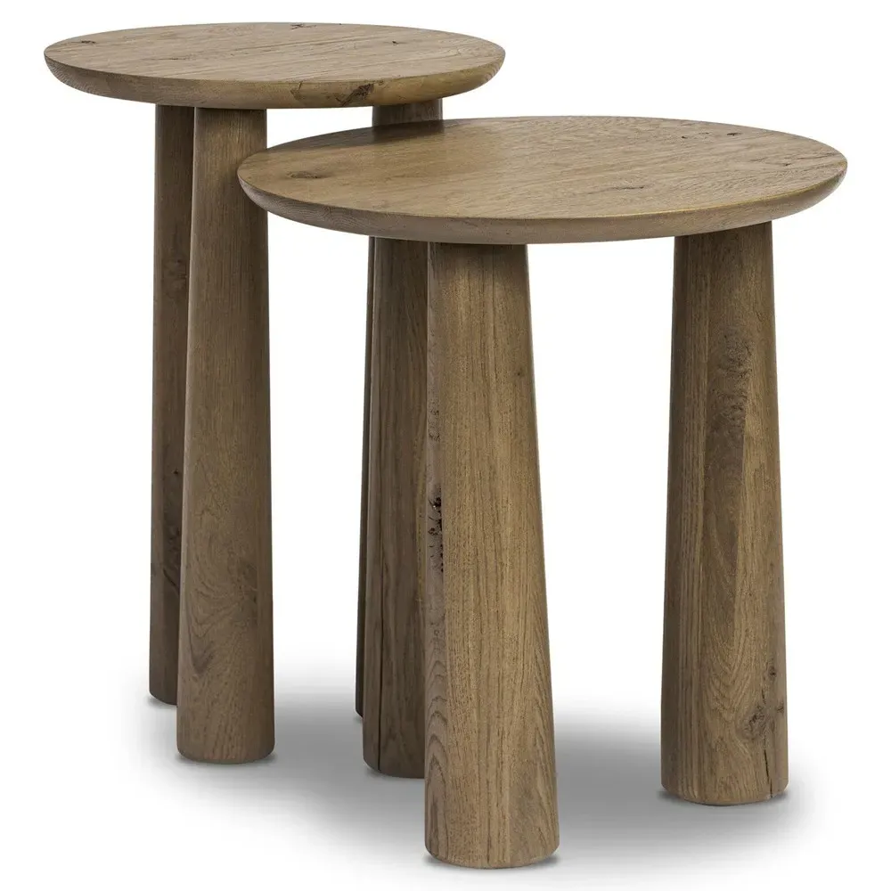 Brendon Round Nesting End Tables - Brown, Oak