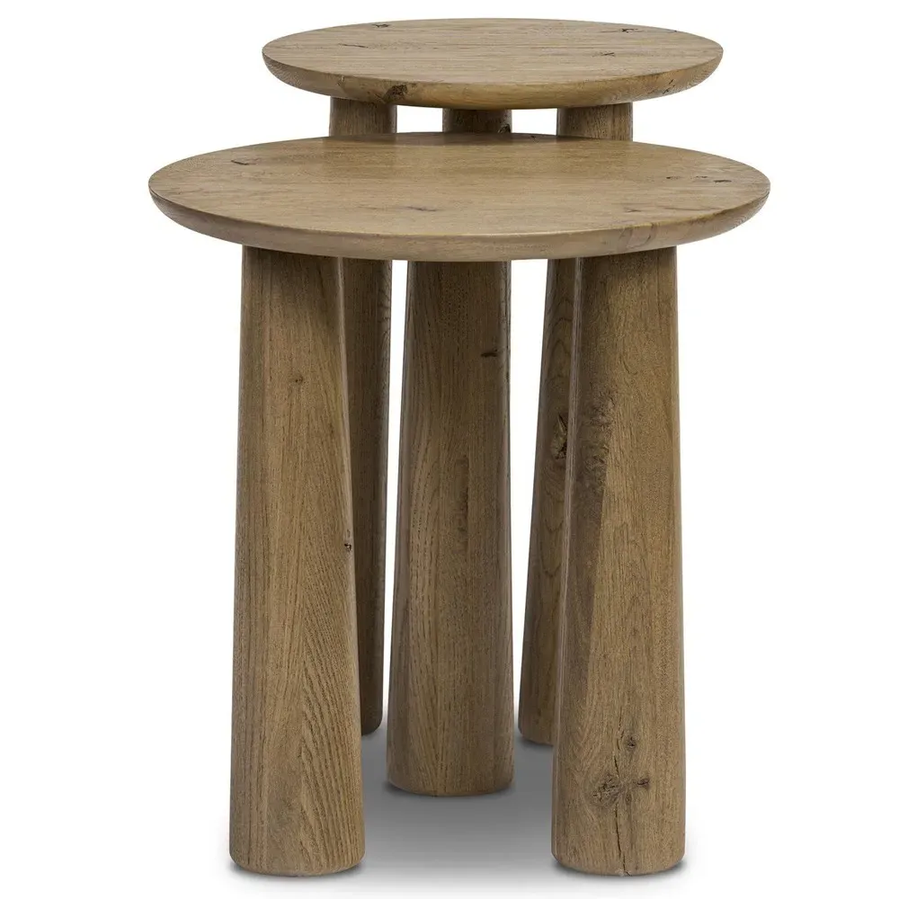 Brendon Round Nesting End Tables - Brown, Oak