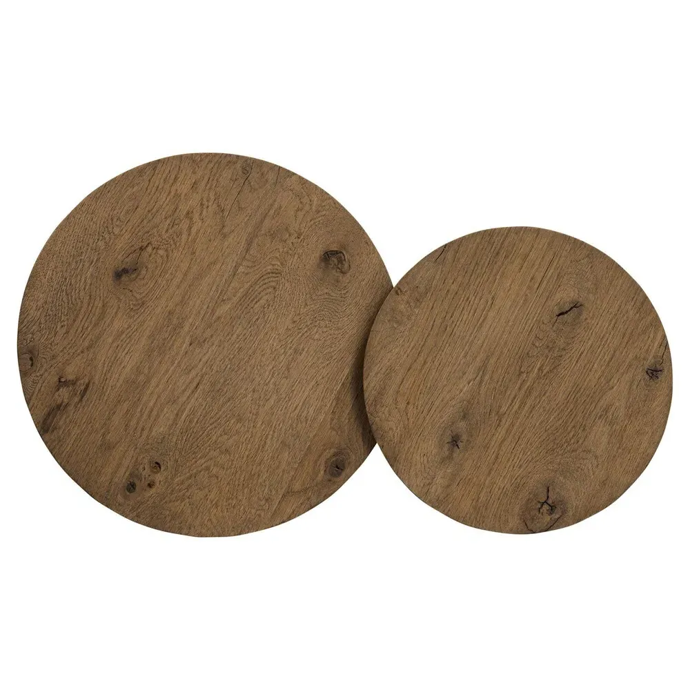 Brendon Round Nesting End Tables - Brown, Oak