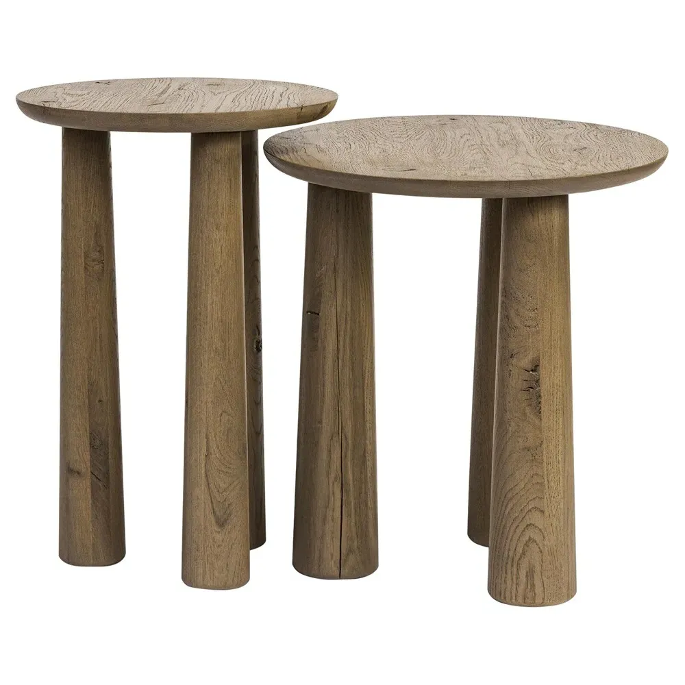Brendon Round Nesting End Tables - Brown, Oak image