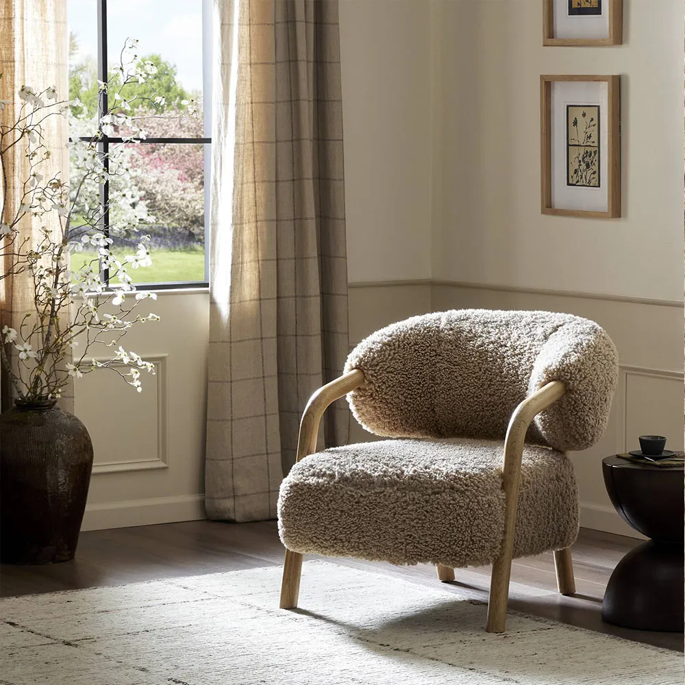 Brenna Arm Chair - Brown, Faux Shearling