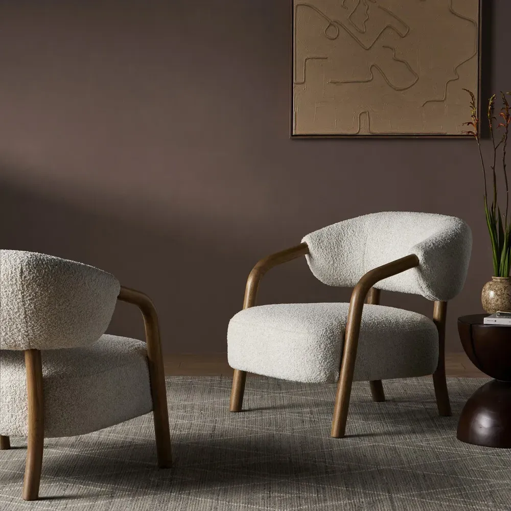 Brenna Arm Chair - White, Faux Shearling