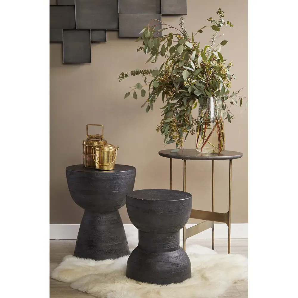 Brenna Round Side Table - Large - Charcoal, Hardwood