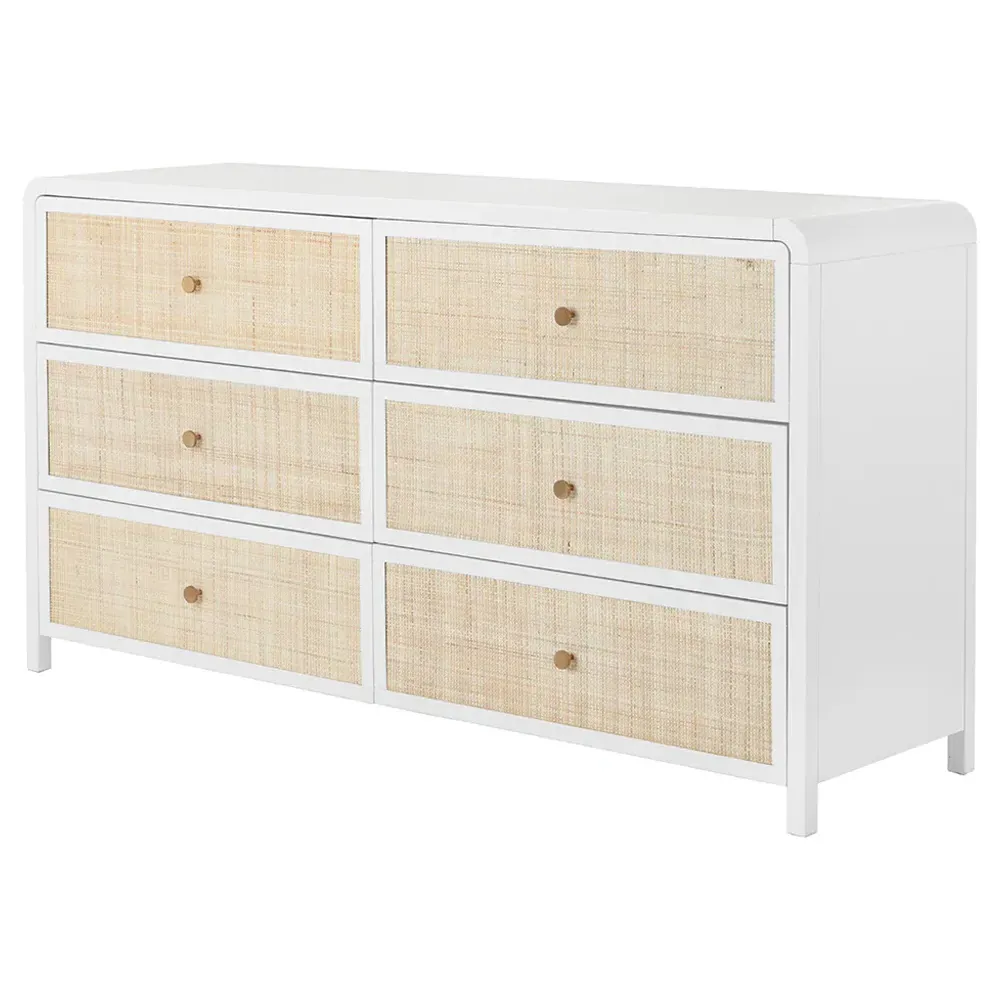 Brennan Double Dresser - White, Rattan