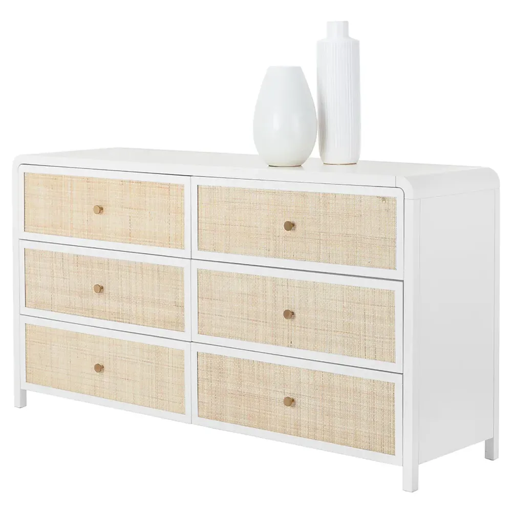 Brennan Double Dresser - White, Rattan