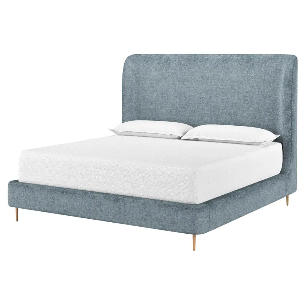 Brennan King Size Wingback Bed - Blue, Steel