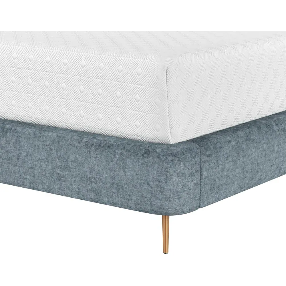 Brennan Queen Size Wingback Bed - Blue, Steel