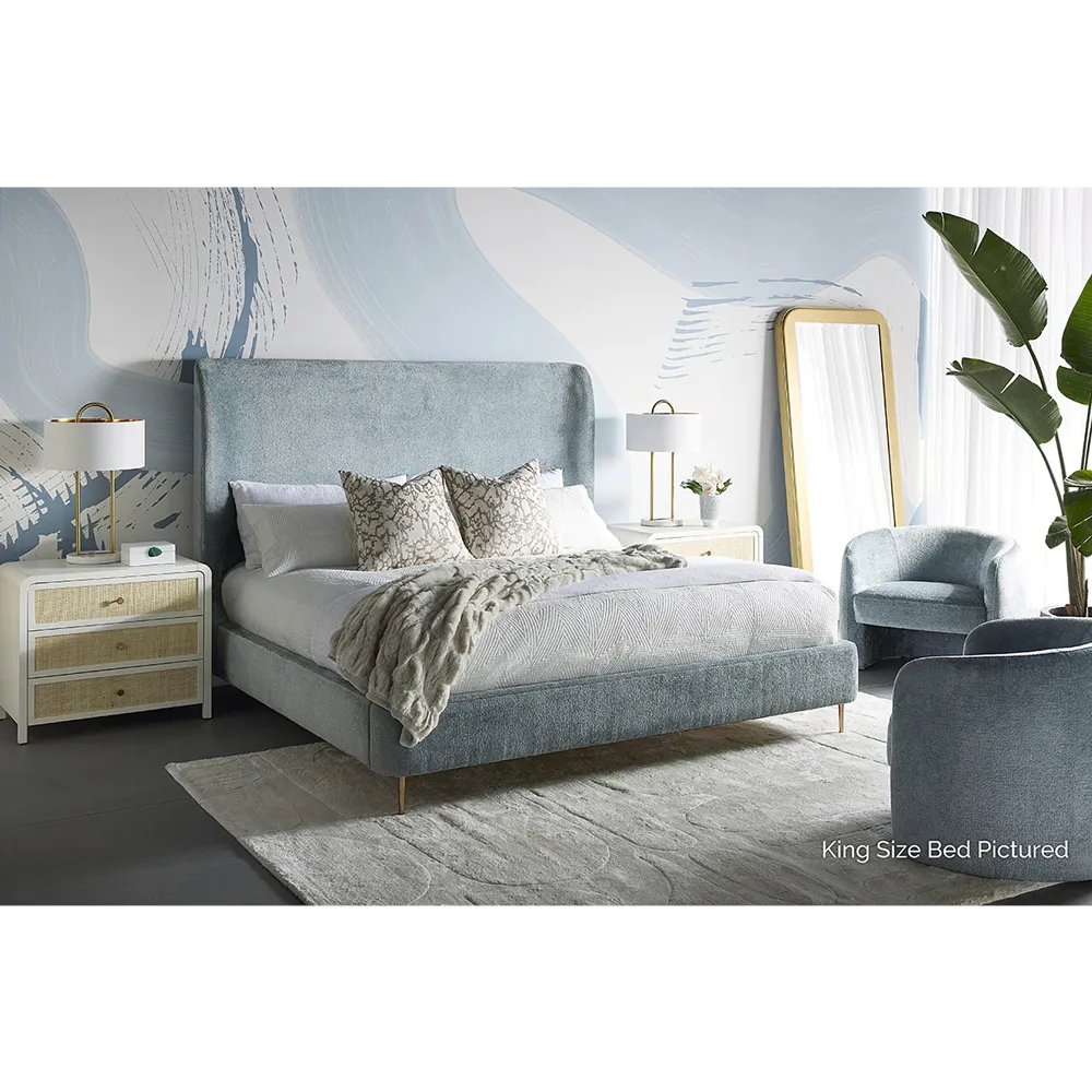 Brennan Queen Size Wingback Bed - Blue, Steel