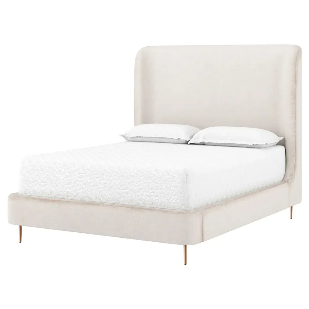 Brennan Queen Size Wingback Bed - Taupe, Steel