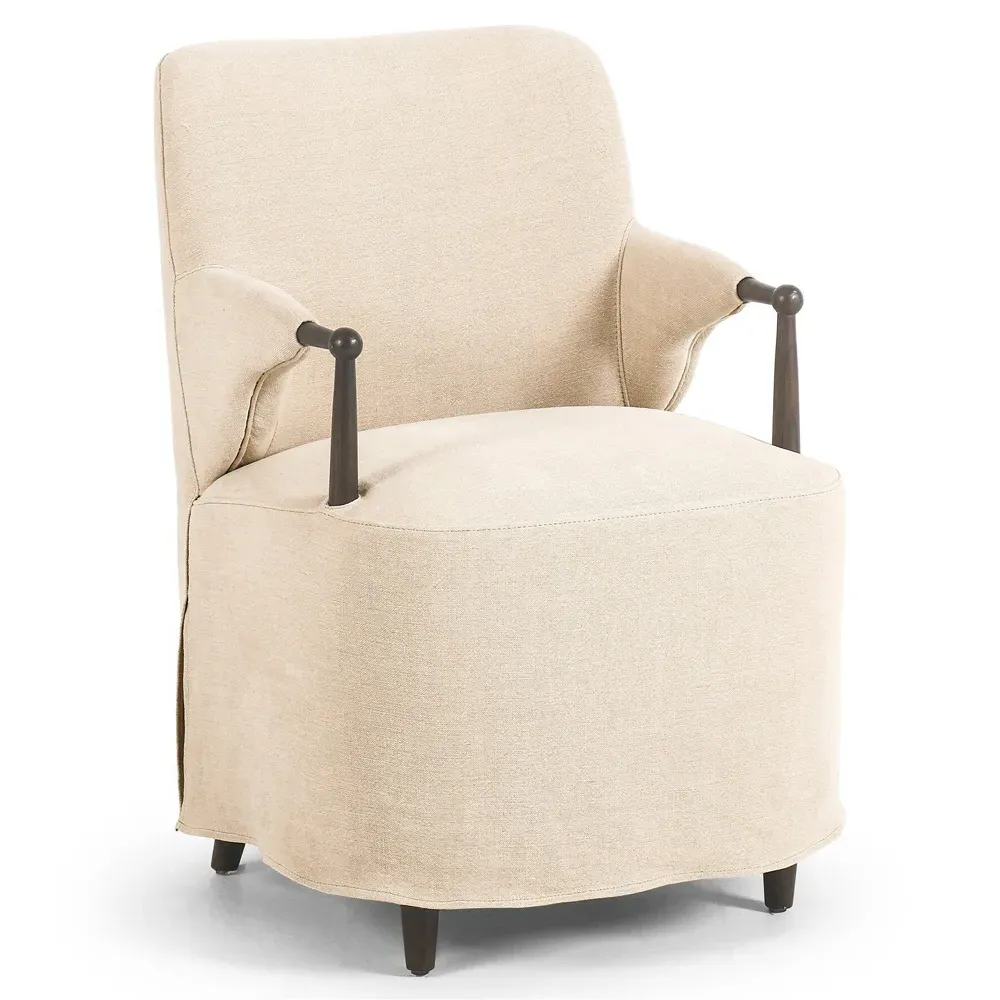 Brently Broadway Dune Linen Dining Chair - Beige, Oak