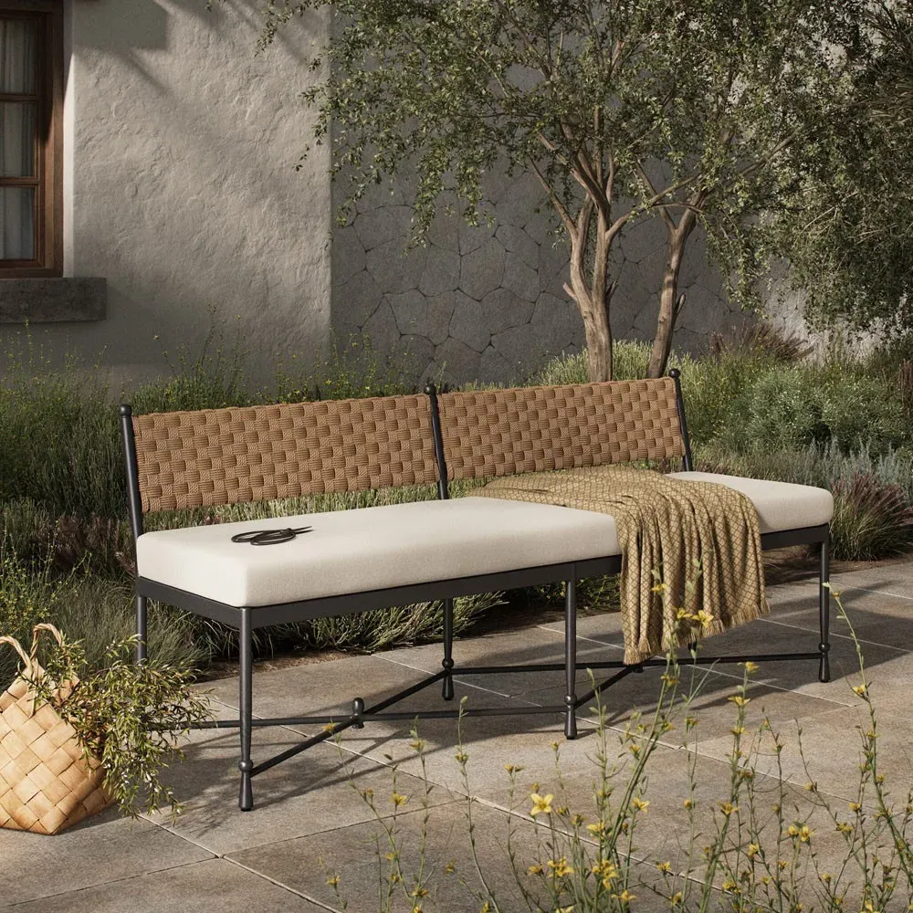Breton Alessi Outdoor Bench - White, Linen