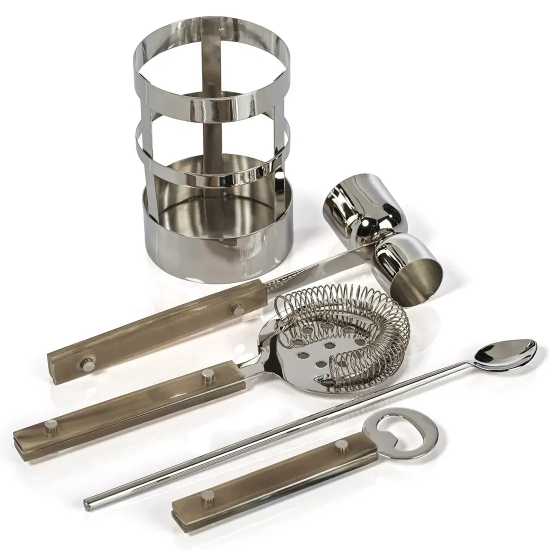 Brevan 5 Piece Bar Tool Set - Brown, Horn