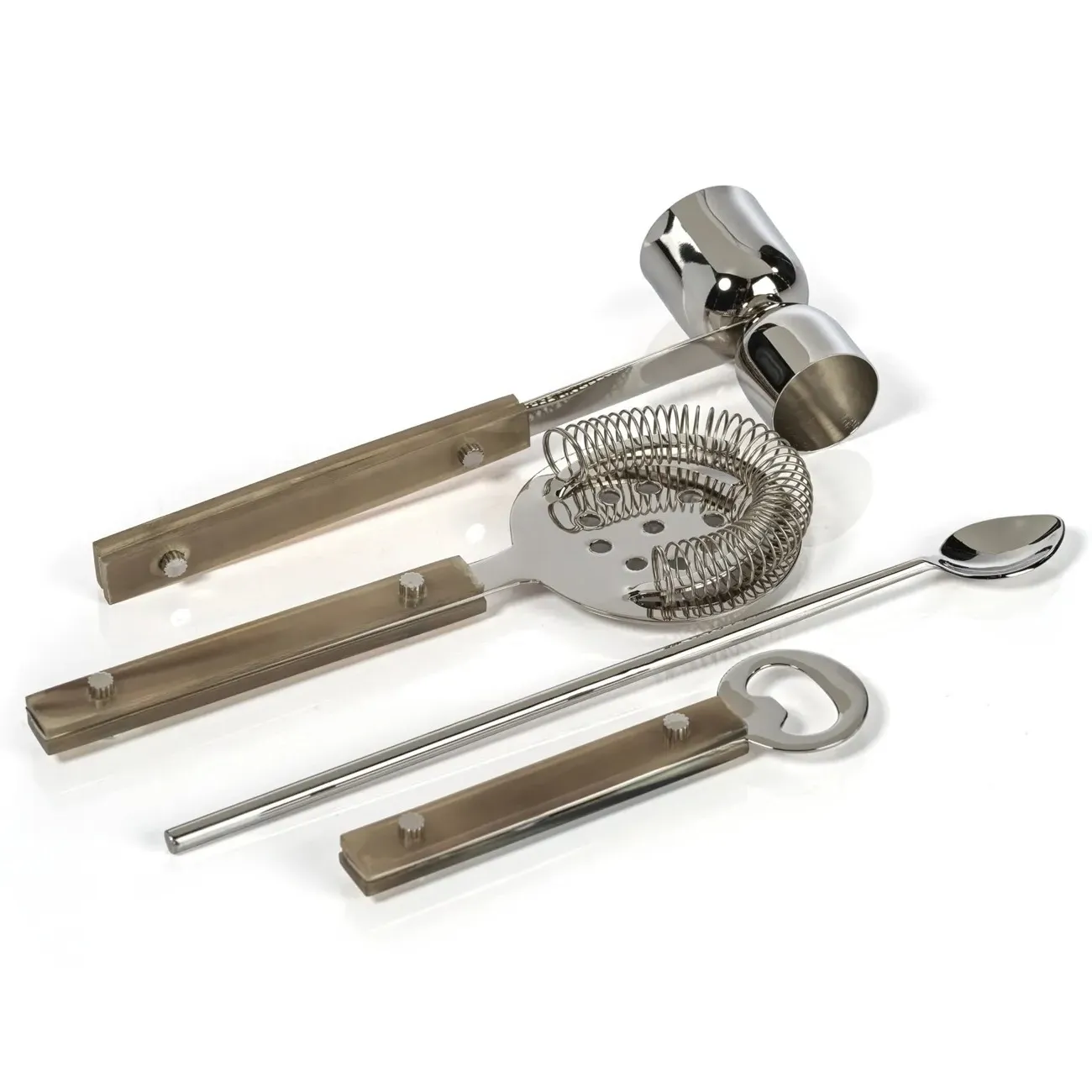 Brevan 5 Piece Bar Tool Set - Brown, Horn