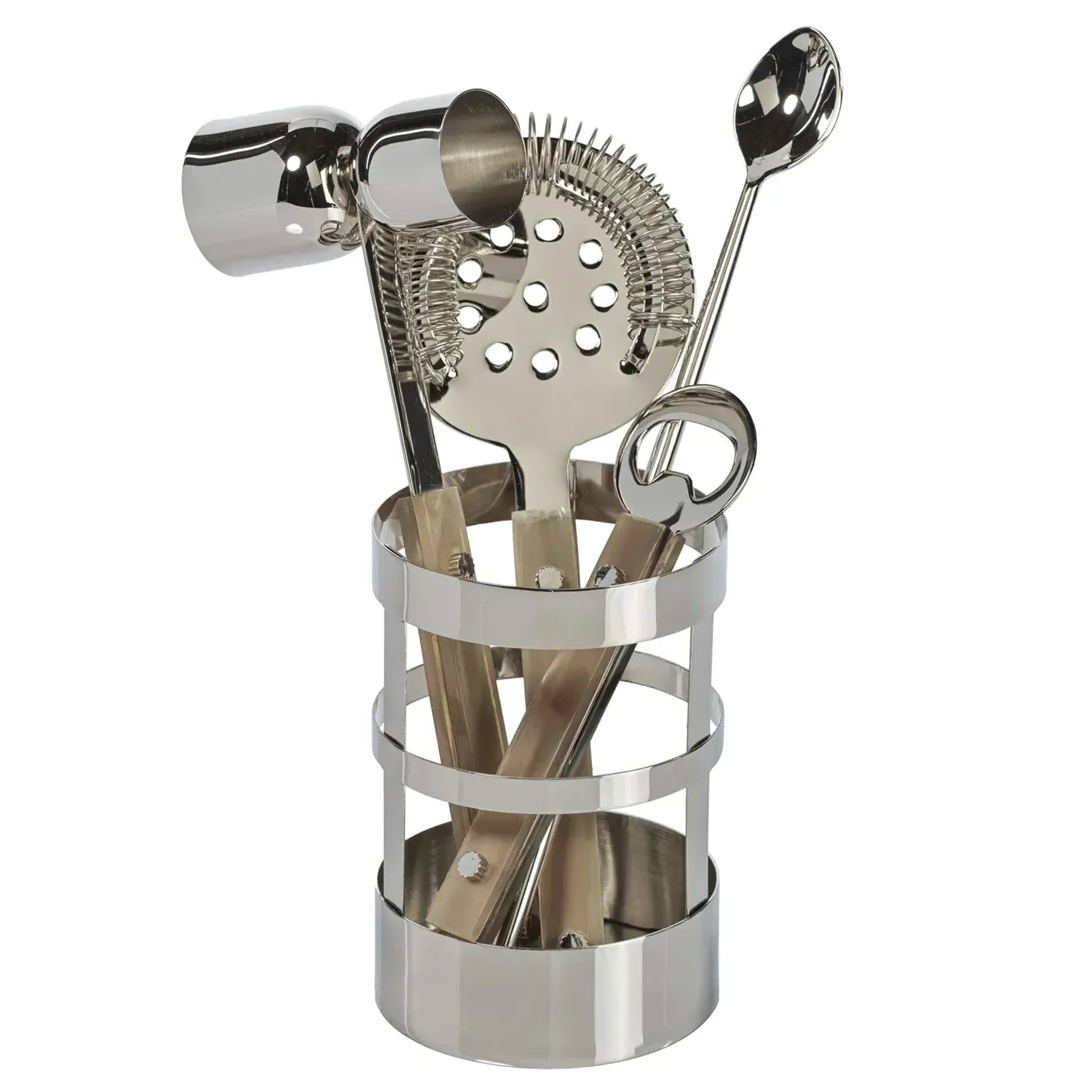 Brevan 5 Piece Bar Tool Set - Brown, Horn