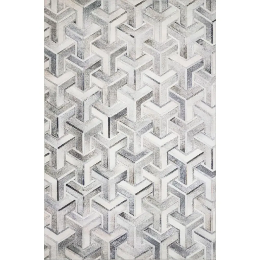 Brevin Geometric Patterned Rug - Grey, Faux Hair on Hide