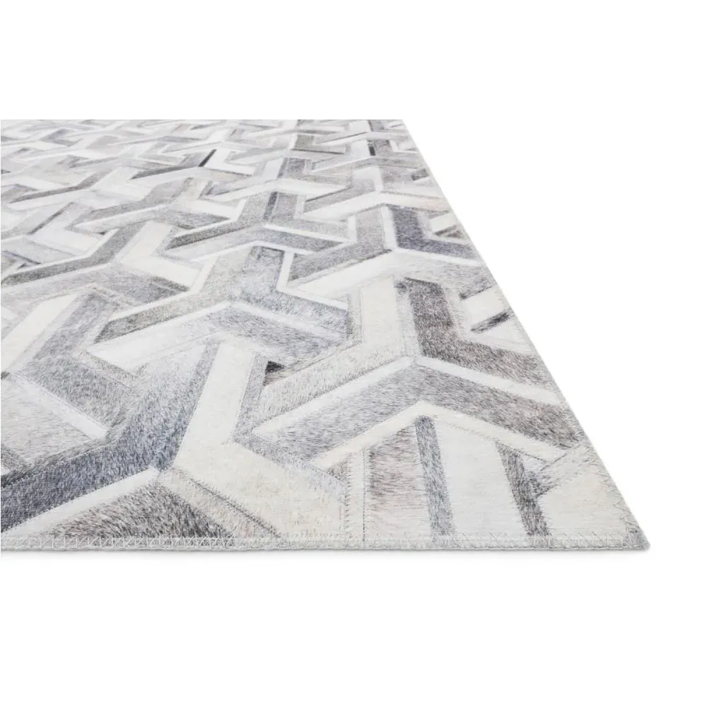 Brevin Geometric Patterned Rug - Grey, Faux Hair on Hide