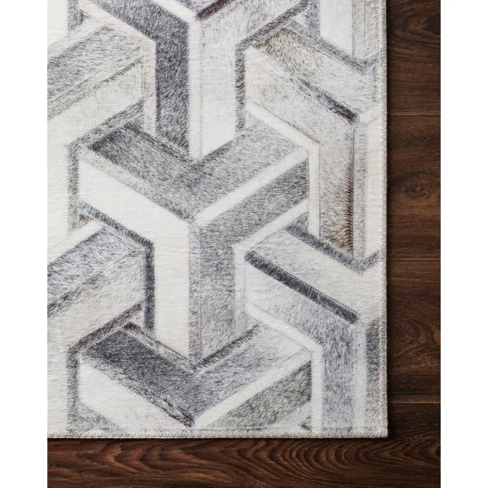 Brevin Geometric Patterned Rug - Grey, Faux Hair on Hide