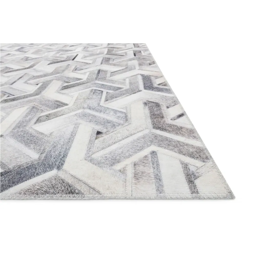 Brevin Geometric Patterned Rug - Grey, Faux Hair on Hide