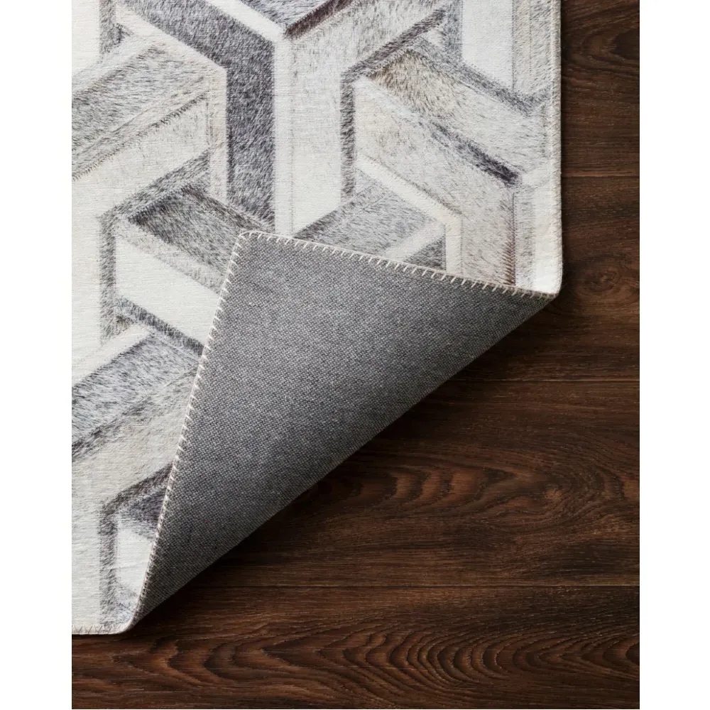 Brevin Geometric Patterned Rug - Grey, Faux Hair on Hide