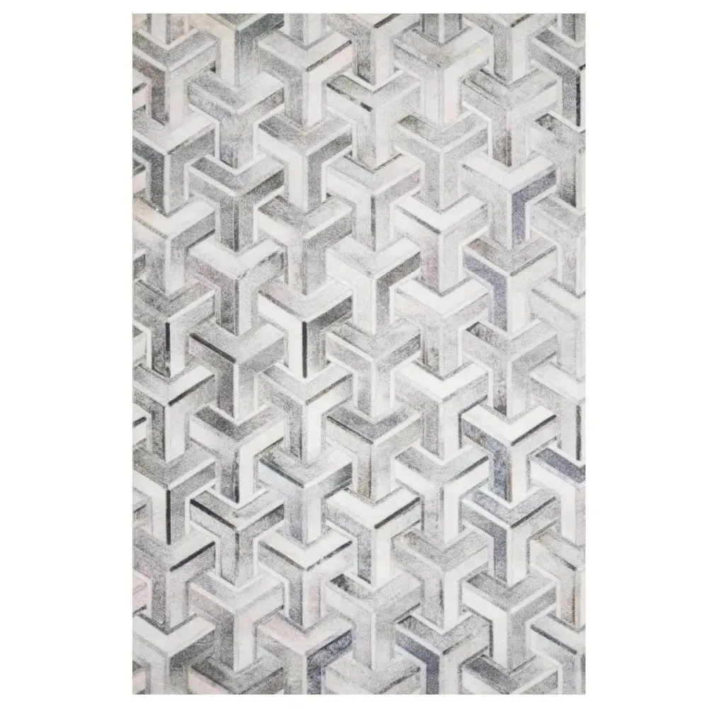 Brevin Geometric Patterned Rug - Grey, Faux Hair on Hide