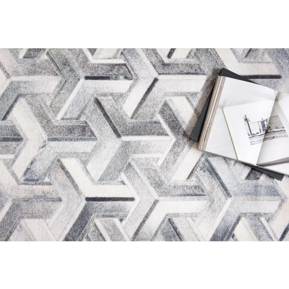 Brevin Geometric Patterned Rug - Grey, Faux Hair on Hide