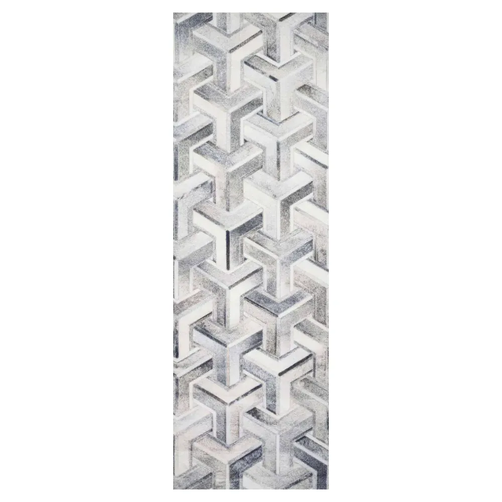 Brevin Geometric Patterned Rug - Grey, Faux Hair on Hide image