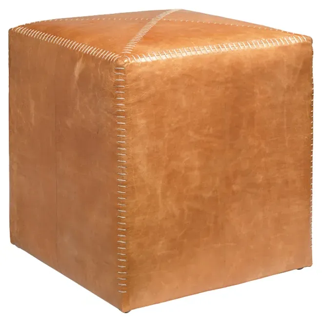 Brian Square Ottoman - Brown, Leather image