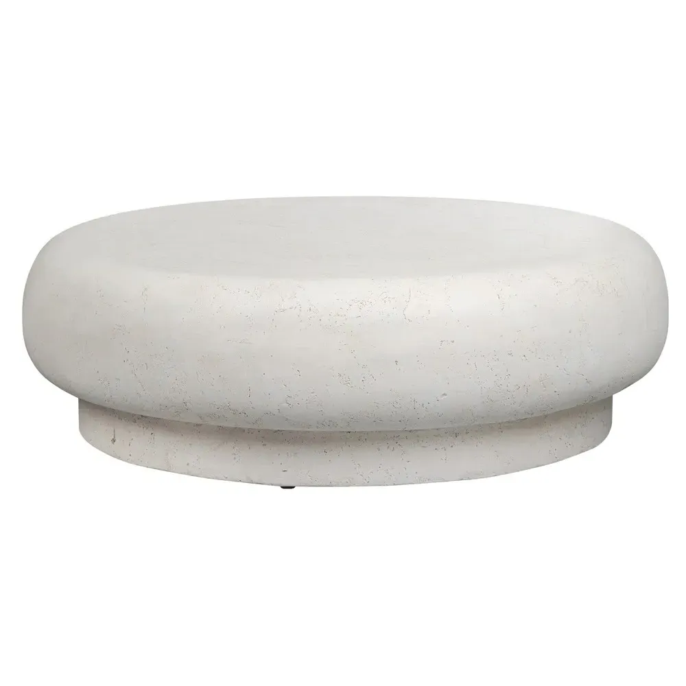 Brie Round Outdoor Coffee Table - White, Concrete